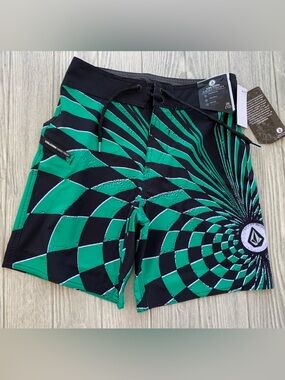Volcom  Boy’s Black & Green Spiral Hybrid Boardshorts